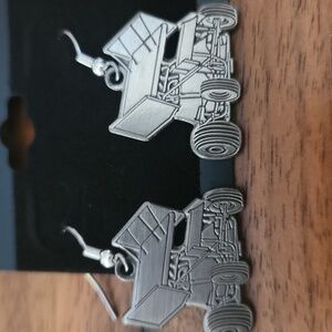 Silver Race Car Earrings
